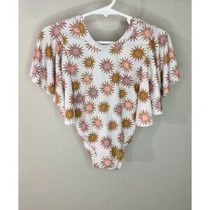 Boutique Boho Sunburst Ribbed Leotard 2T Flutter Sleeve Retro Sun One Piece